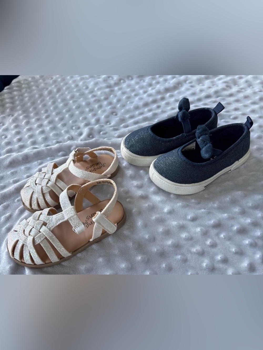 jumping beans Navy Bow Slip-Ons and White Glitter Girls Sandals